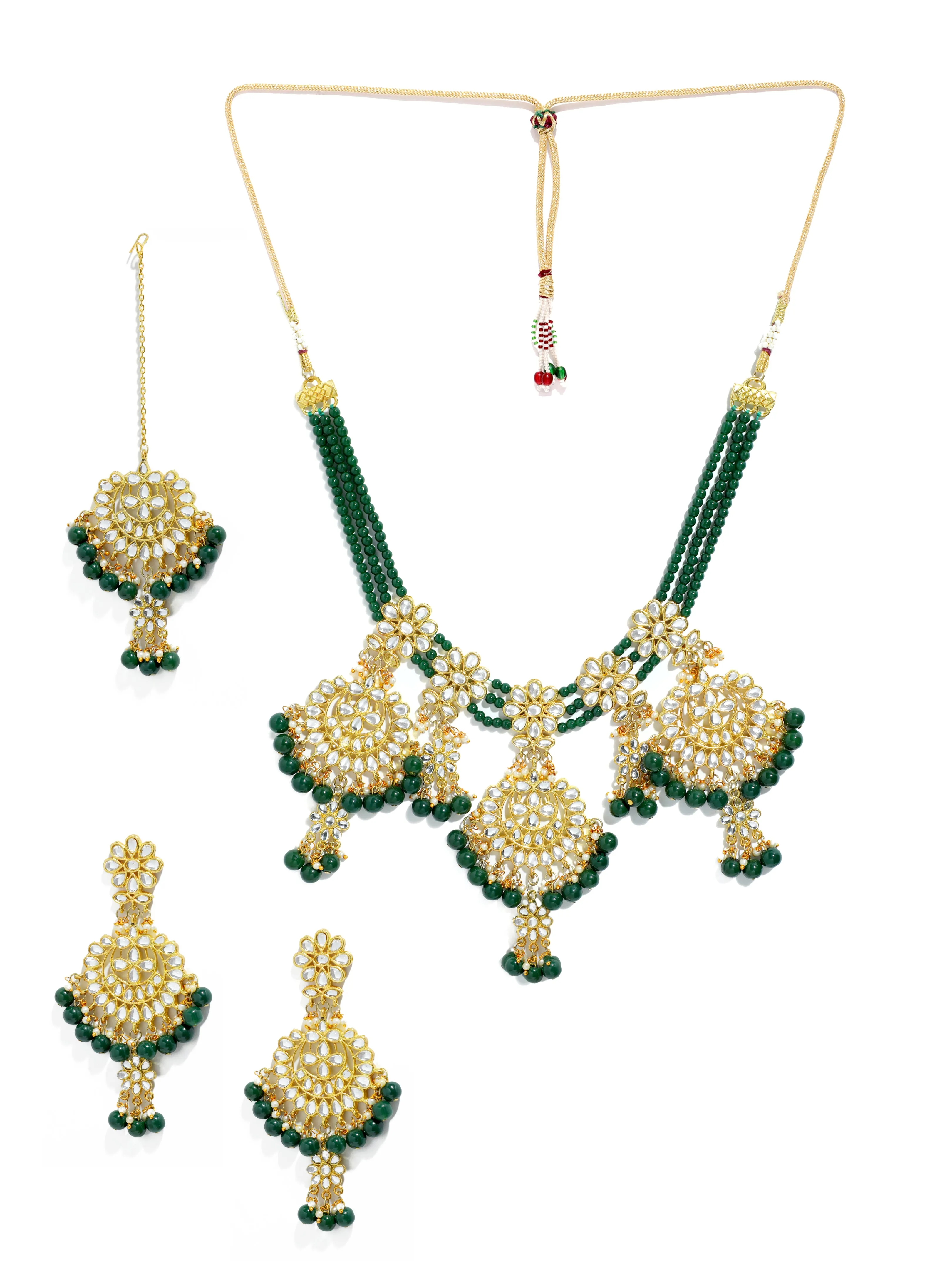 Kundan Green Beads Bridal Necklace Set