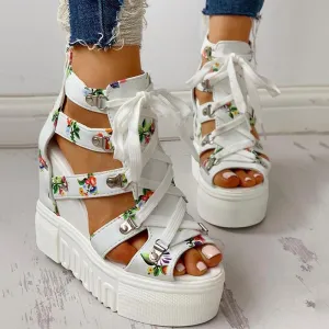 Lace-Up Cut Out Wedge Sandals
