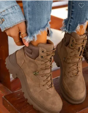 Lace-up Front Combat Natural Boots