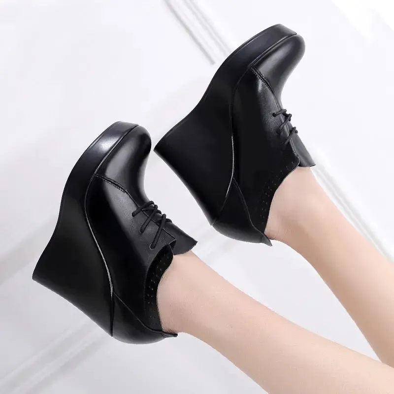 Lace Up Wedges Heel Black Boots