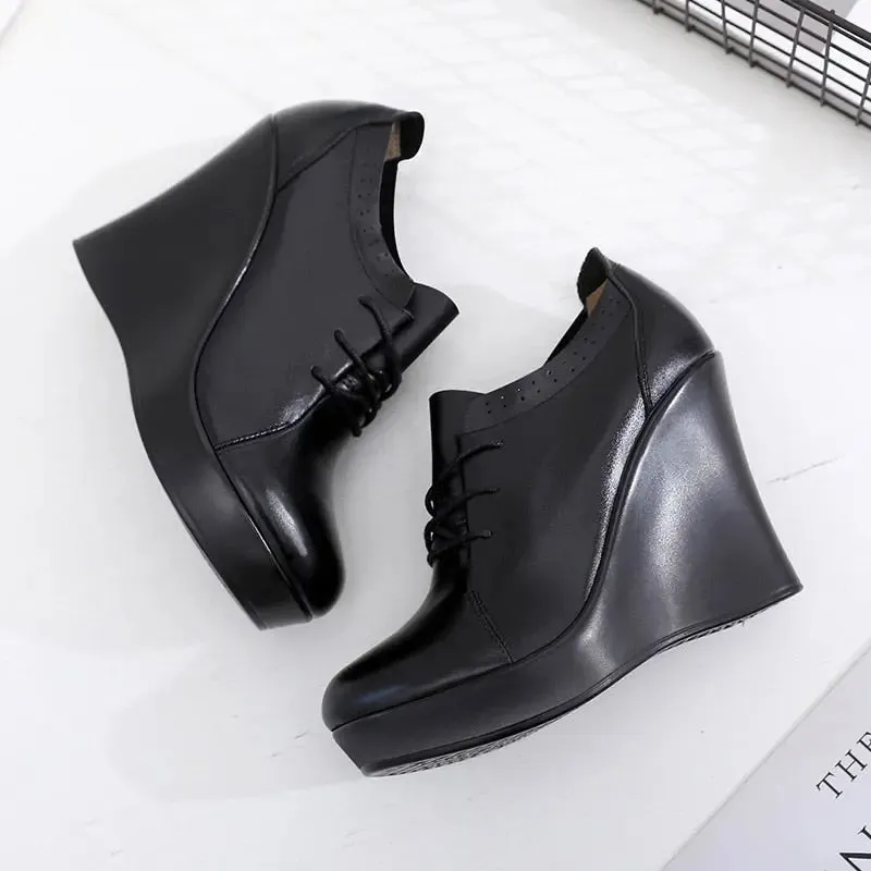 Lace Up Wedges Heel Black Boots