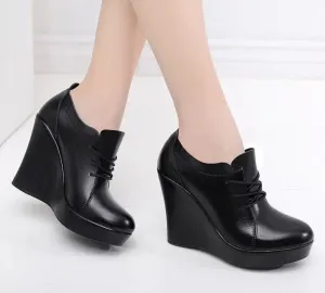 Lace Up Wedges Heel Black Boots