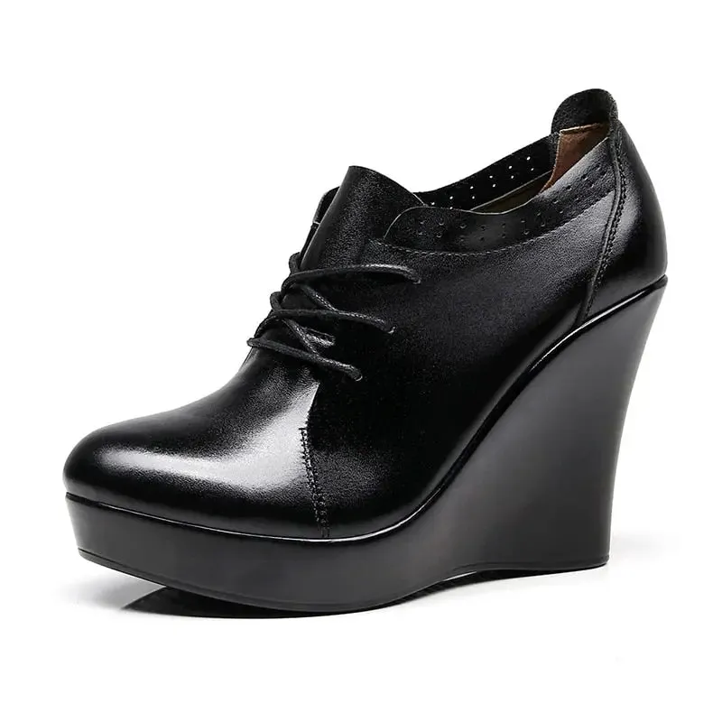 Lace Up Wedges Heel Black Boots