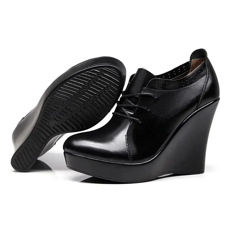 Lace Up Wedges Heel Black Boots