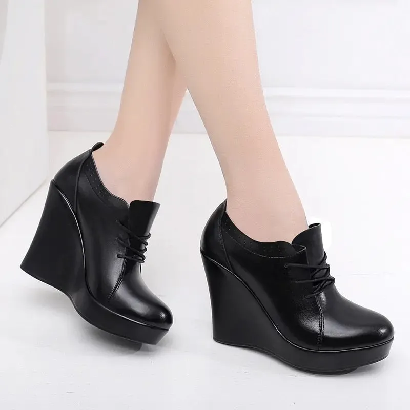 Lace Up Wedges Heel Black Boots