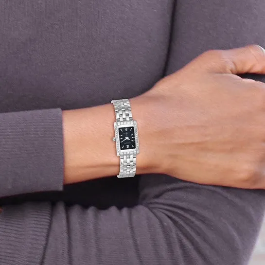 Ladies Charles Hubert Solid Stainless Steel Black Dial Rectangular Watch