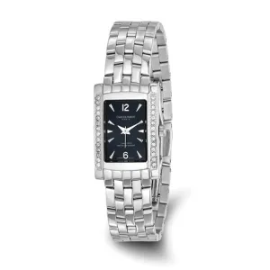 Ladies Charles Hubert Solid Stainless Steel Black Dial Rectangular Watch