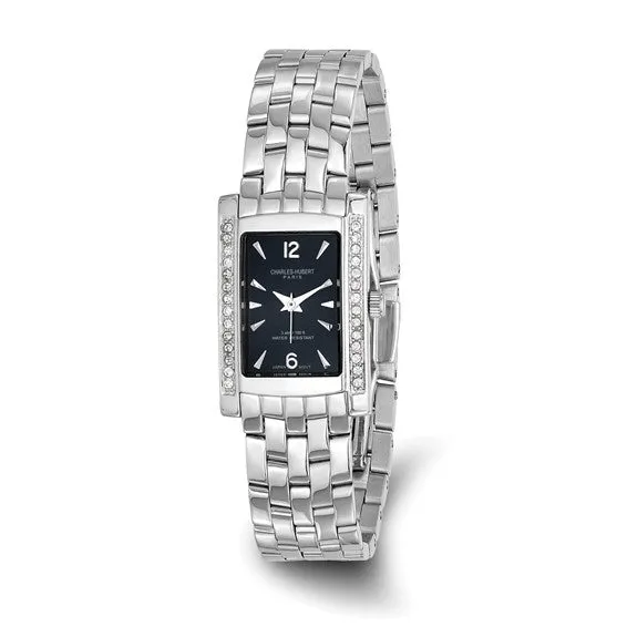 Ladies Charles Hubert Solid Stainless Steel Black Dial Rectangular Watch