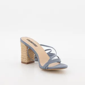 Ladies Strippy Mule Espadrille Block Heel - Periwinkle