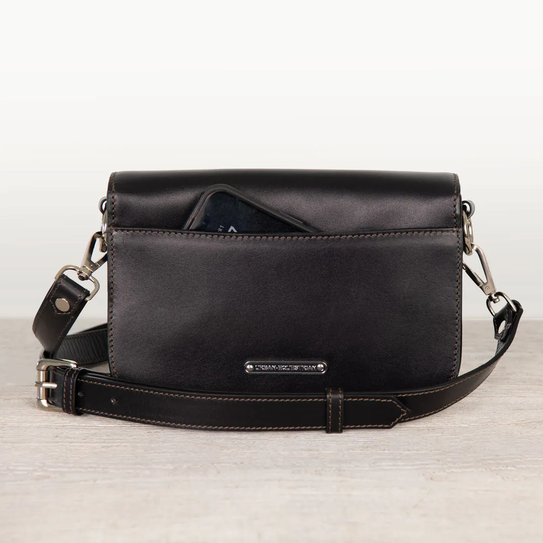 Lana - Horse Bit Crossbody Bag in Black Italian Leather with Nickel Hardware Equestrian Handbag