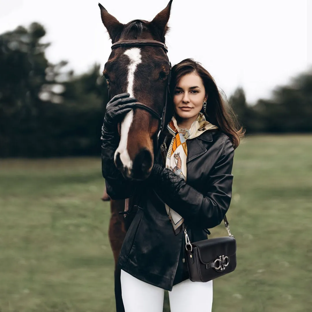 Lana - Horse Bit Crossbody Bag in Black Italian Leather with Nickel Hardware Equestrian Handbag