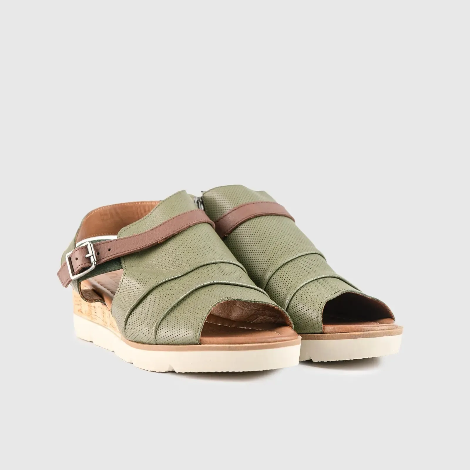 Leather Comfort Wedges Olive/Brown 402