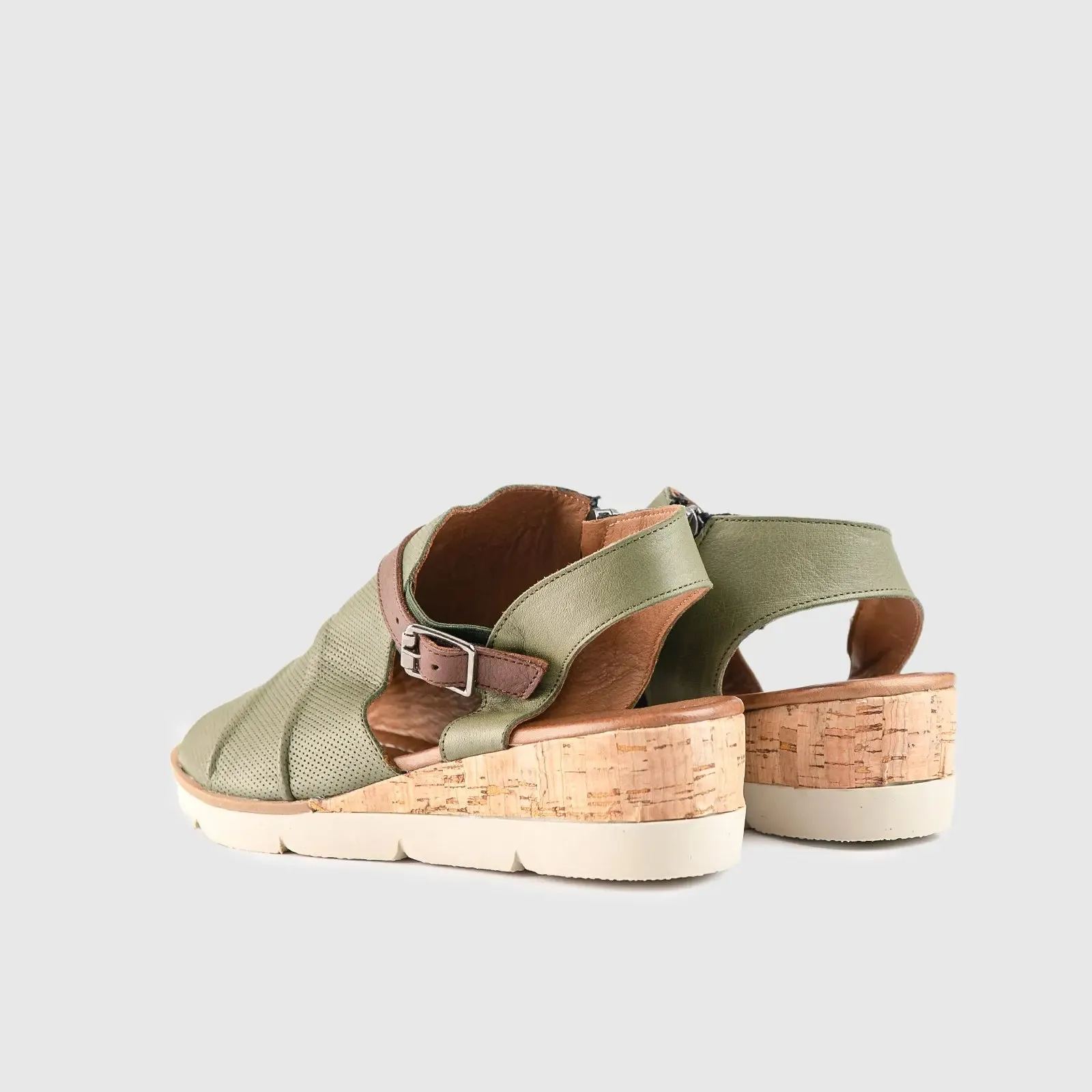 Leather Comfort Wedges Olive/Brown 402