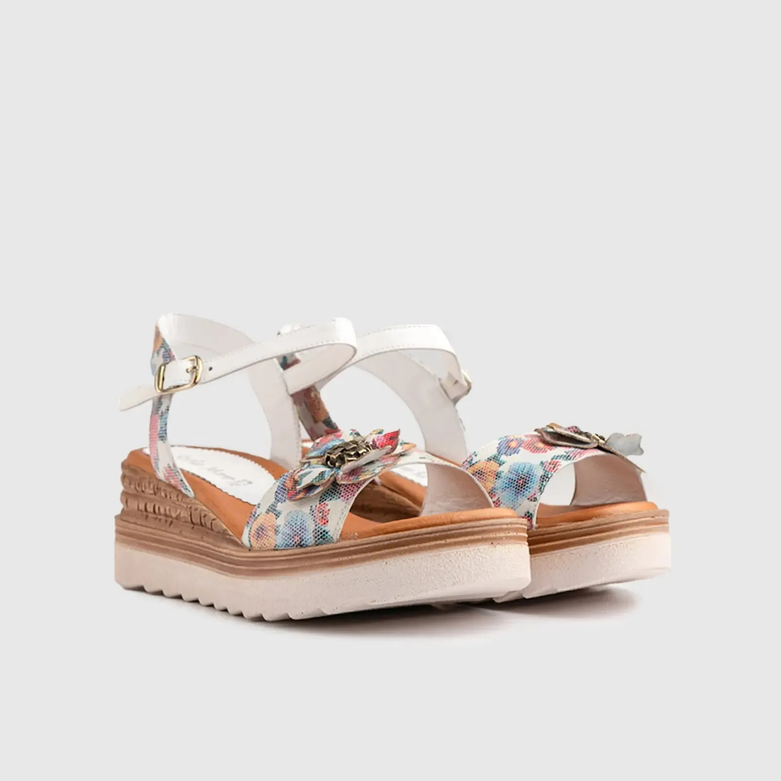 Leather Comfort Wedges White Multi 11641