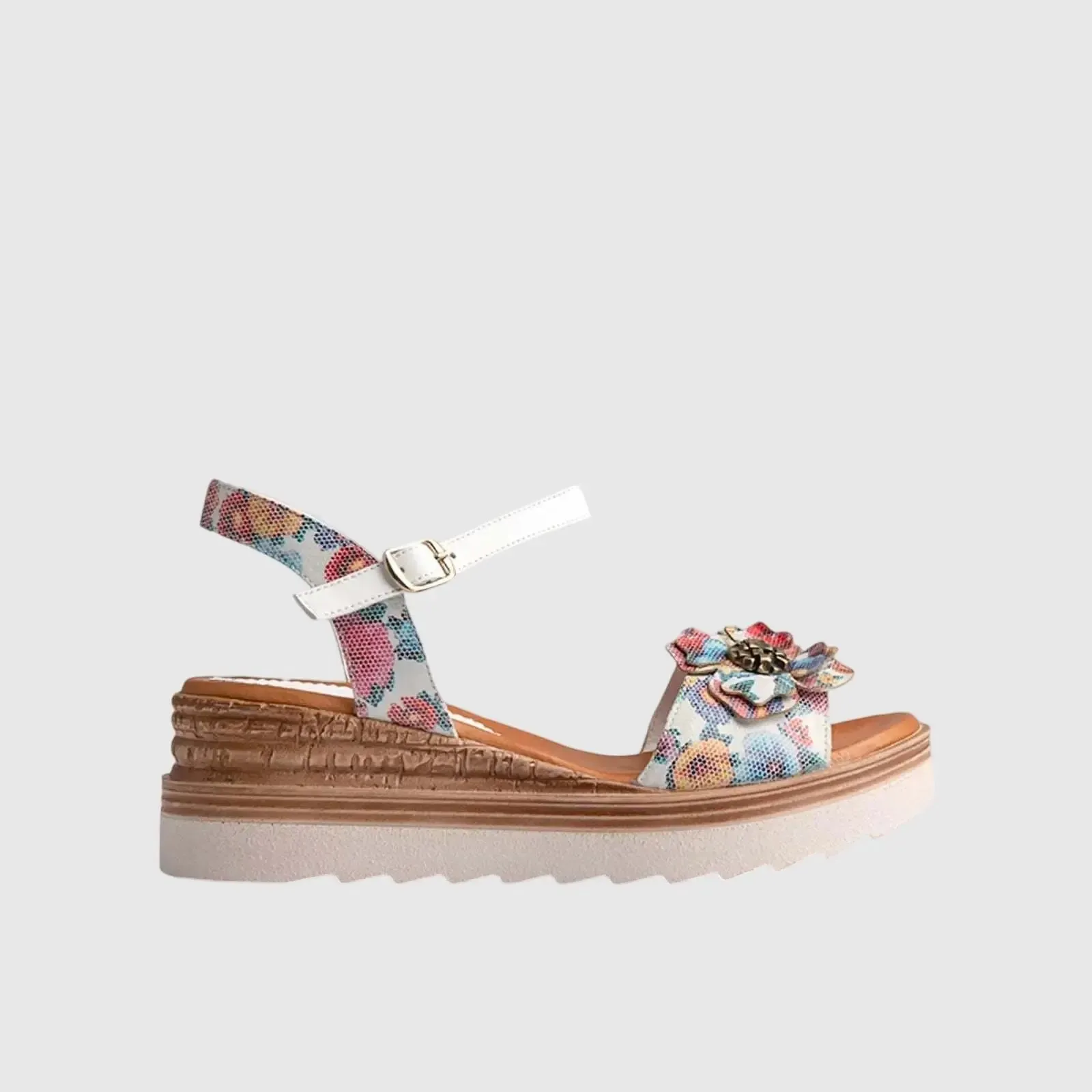 Leather Comfort Wedges White Multi 11641