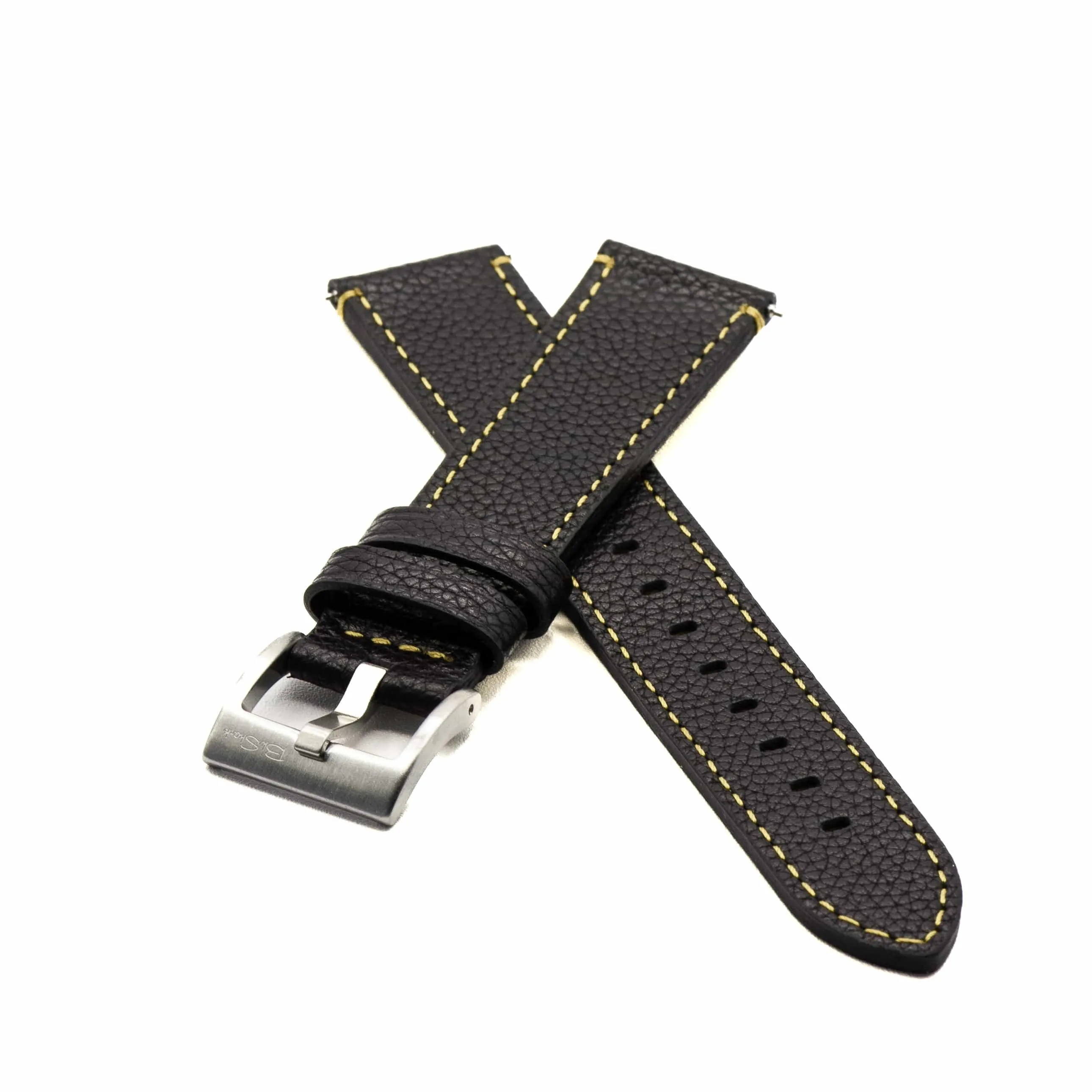 Leather - Contrast Stitch Black with Yellow