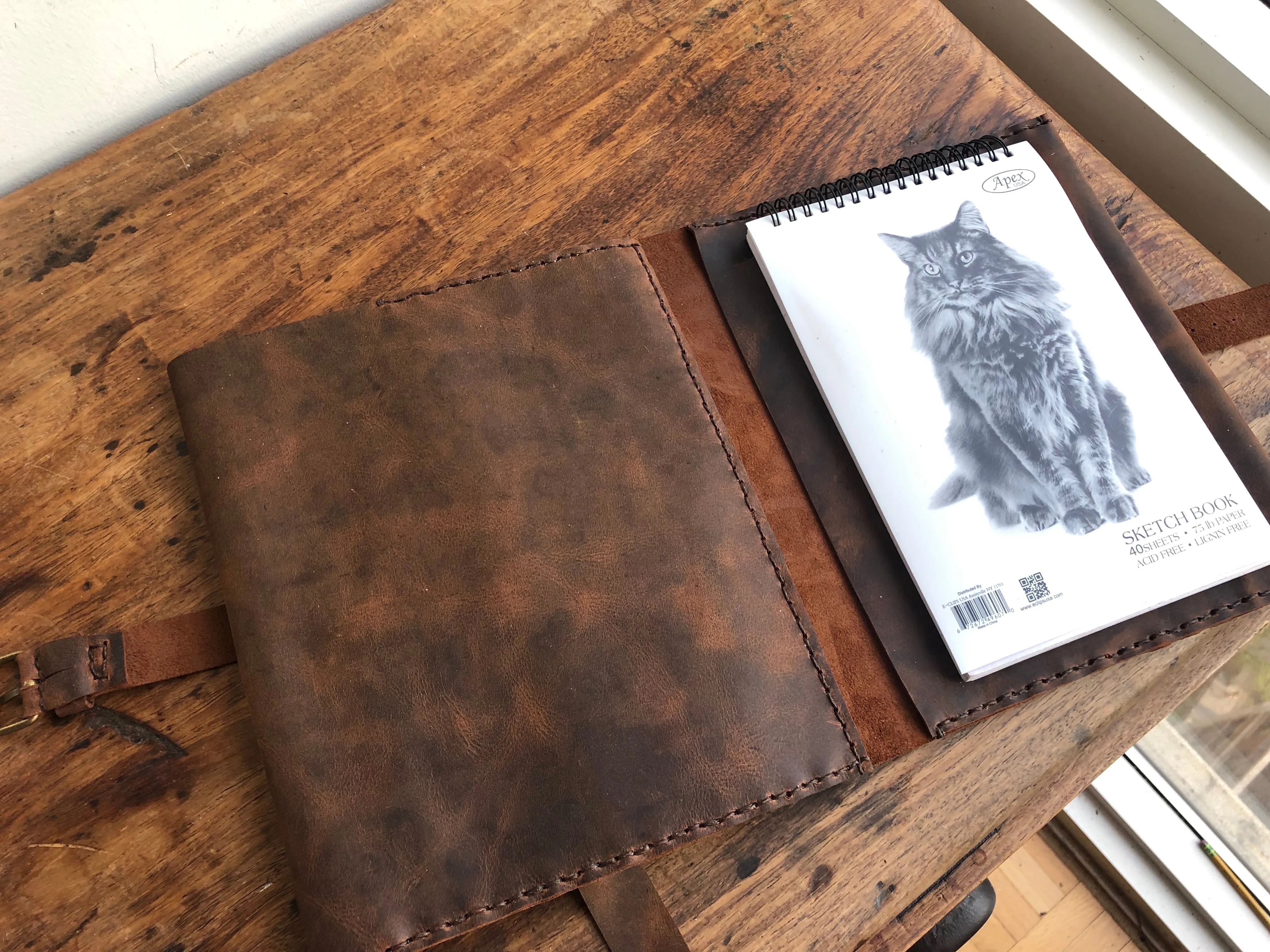 Leather Padfolio, Leather Sketchbook Holder and Pencil Case