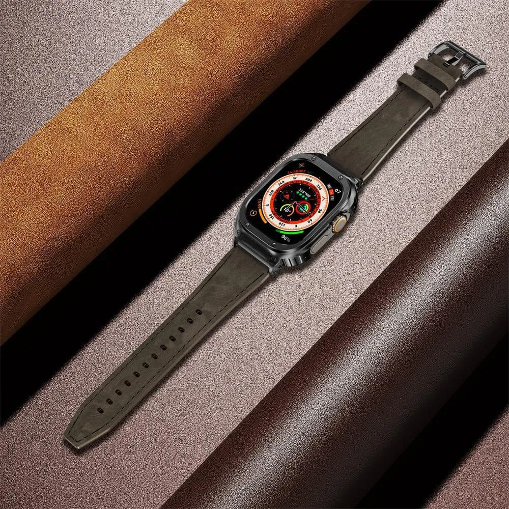 Leather Watch Band With Shockproof Case