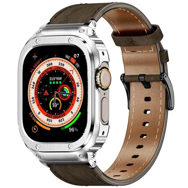 Leather Watch Band With Shockproof Case
