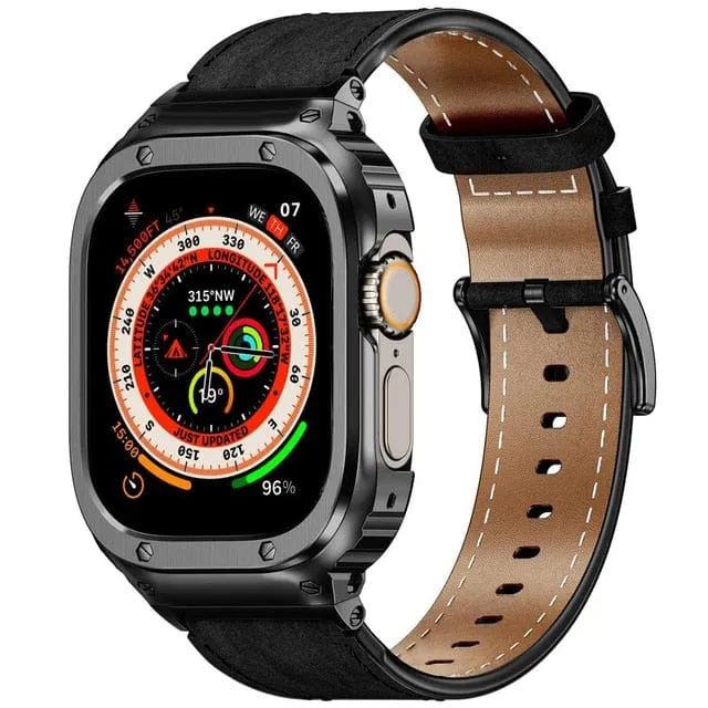 Leather Watch Band With Shockproof Case