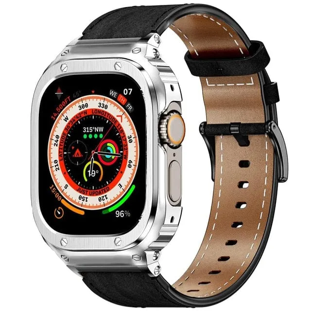 Leather Watch Band With Shockproof Case