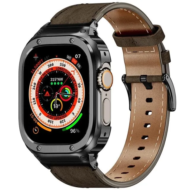 Leather Watch Band With Shockproof Case