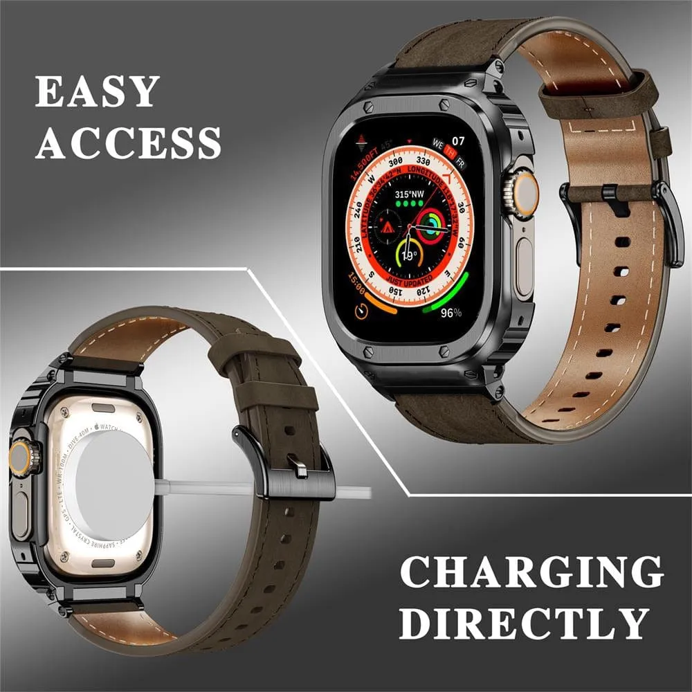 Leather Watch Band With Shockproof Case