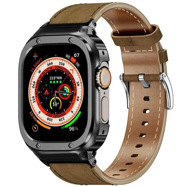 Leather Watch Band With Shockproof Case