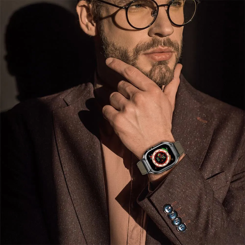 Leather Watch Band With Shockproof Case