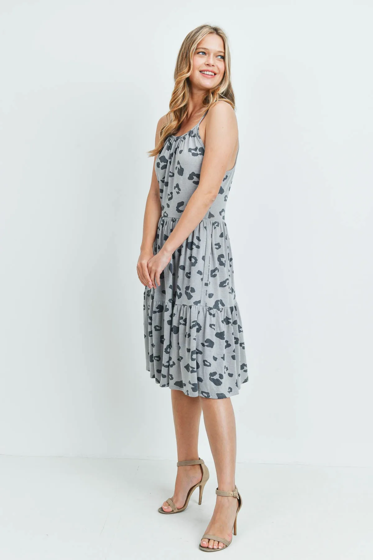 Leopard Print Spaghetti Strap Pocket Dress