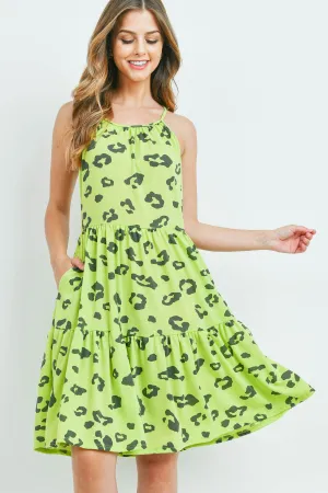 Leopard Print Spaghetti Strap Pocket Dress