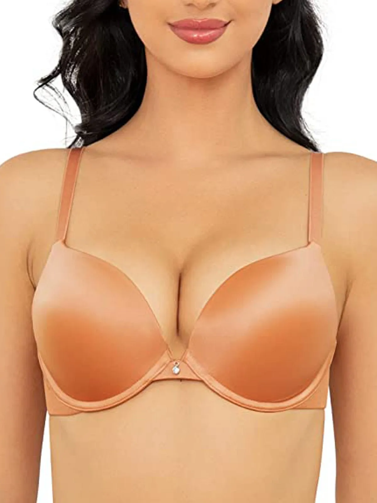 Lightly Padded Plunge Everyday Basic Underwire Push Up Bra Orange