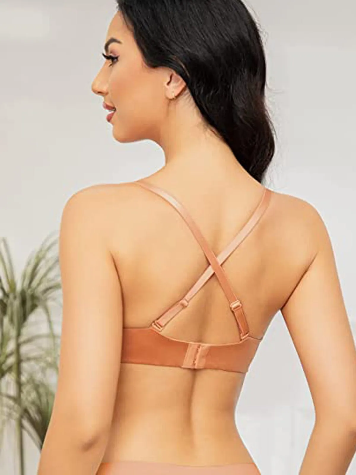 Lightly Padded Plunge Everyday Basic Underwire Push Up Bra Orange