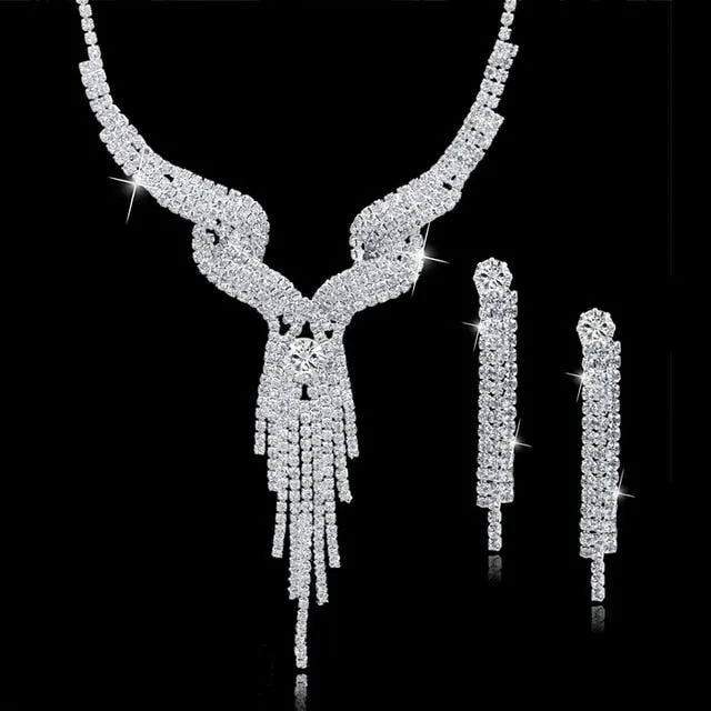Long Tassel Statement Necklace Earrings Set