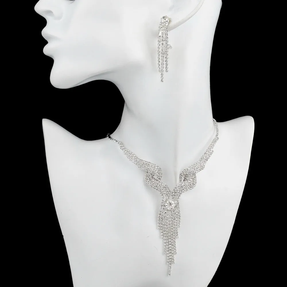 Long Tassel Statement Necklace Earrings Set