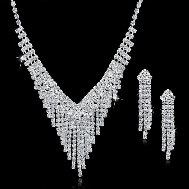 Long Tassel Statement Necklace Earrings Set