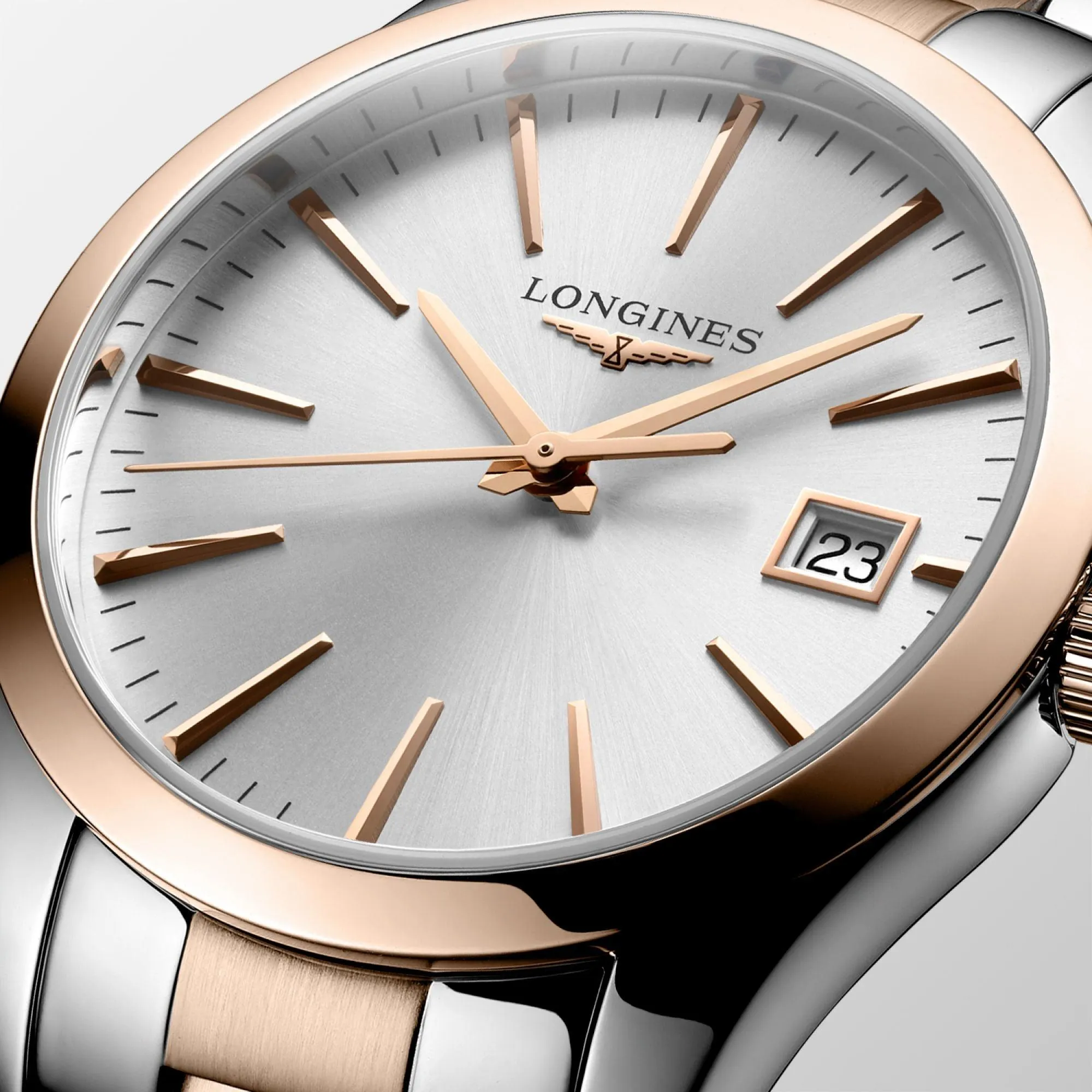LONGINES CONQUEST CLASSIC 34MM Silver Quartz Steel Pvd Rose Gold L2.386.3.72.7