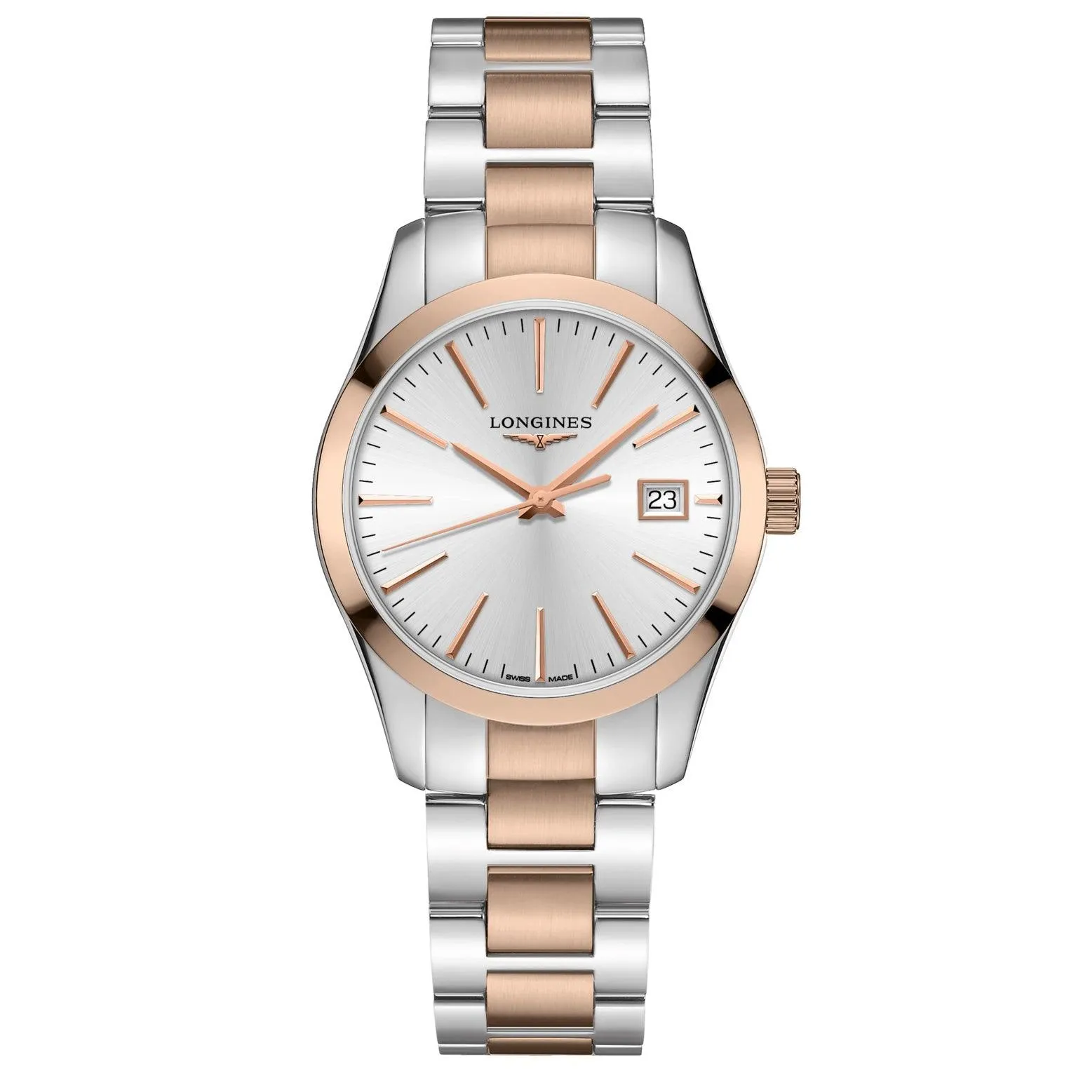 LONGINES CONQUEST CLASSIC 34MM Silver Quartz Steel Pvd Rose Gold L2.386.3.72.7