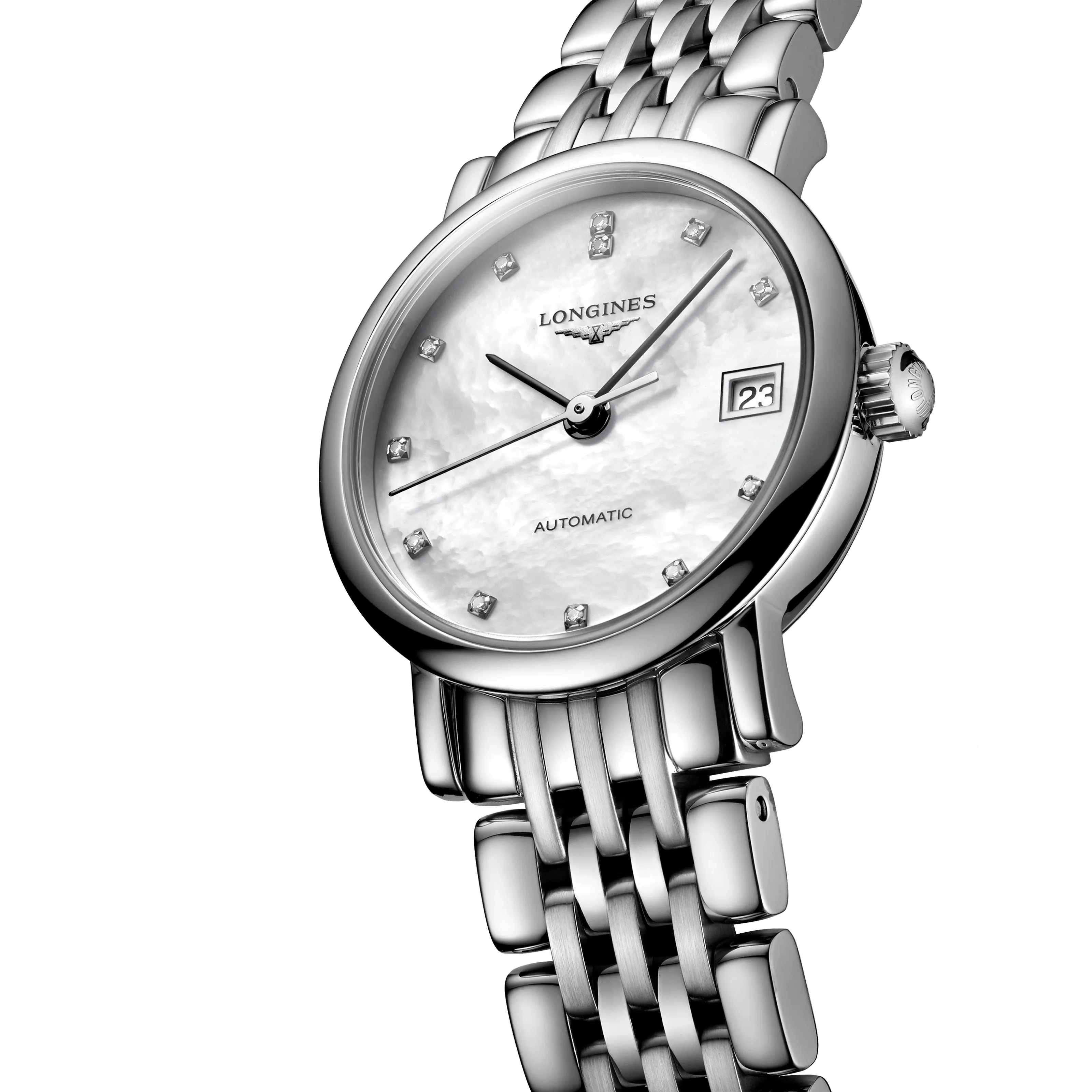 Longines Elegant Collection 25mm Automatic Mother-of-Pearl Dial Ladies' Watch with Diamonds
