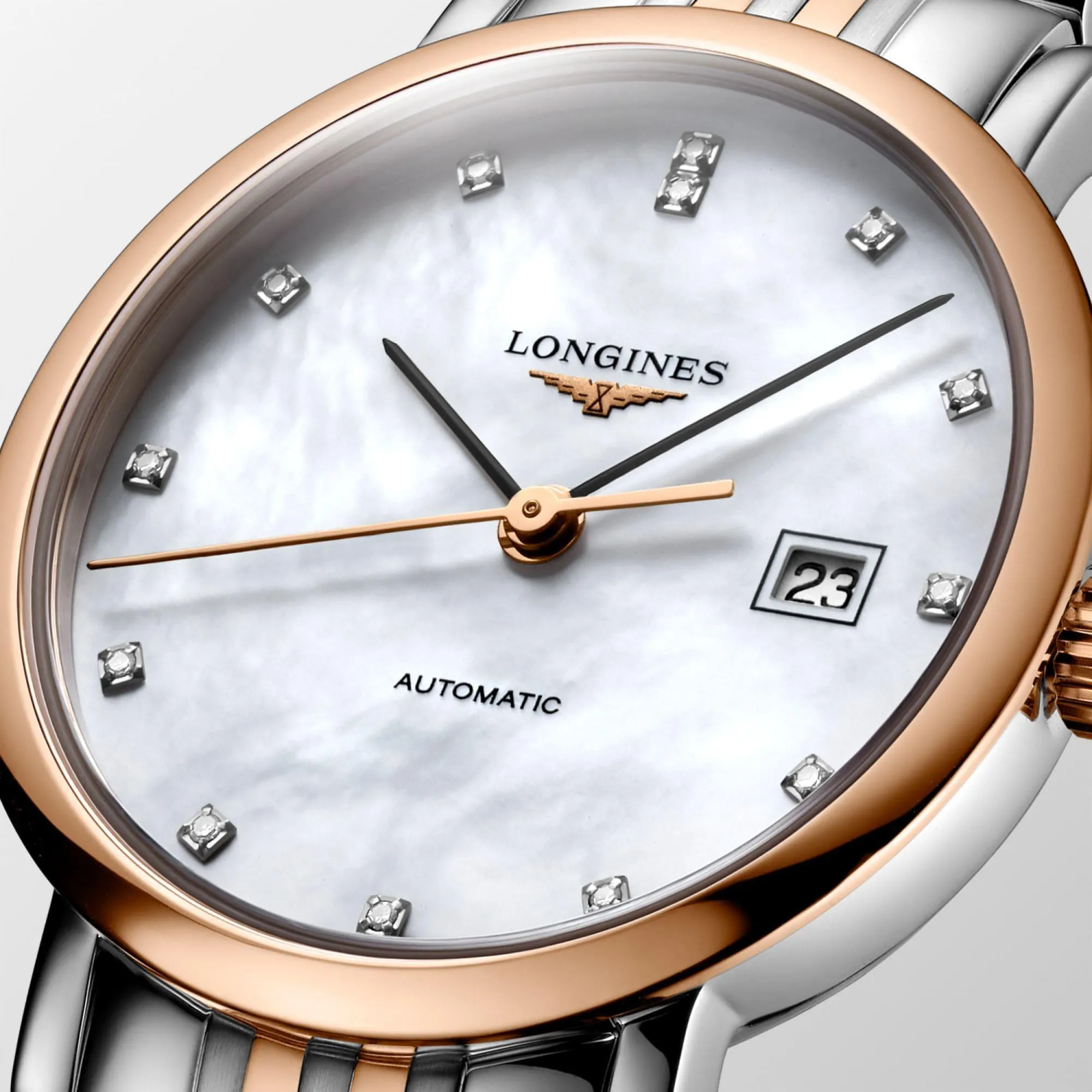 LONGINES ELEGANT COLLECTION 29MM ELEGANT WATCH MOTHERPERLANS BRILLANTS Automatic Steel Finishes Rosa Rosa L4.310.5.87.7