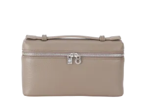 LORO PIANA EXTRA POCKET L19 ETOUPE COLOR GRAINED CALFSKIN WITH STRAP SILVER HARDWARE WITH DUST COVER AND BOX