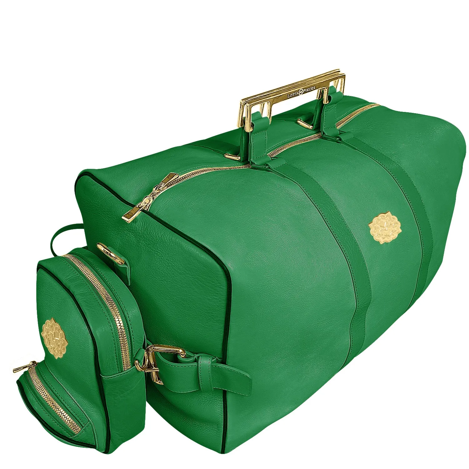 Lotta Pieces | Leather Duffle Travel Bag With Metal Handles & Detachable Crossbody Bag