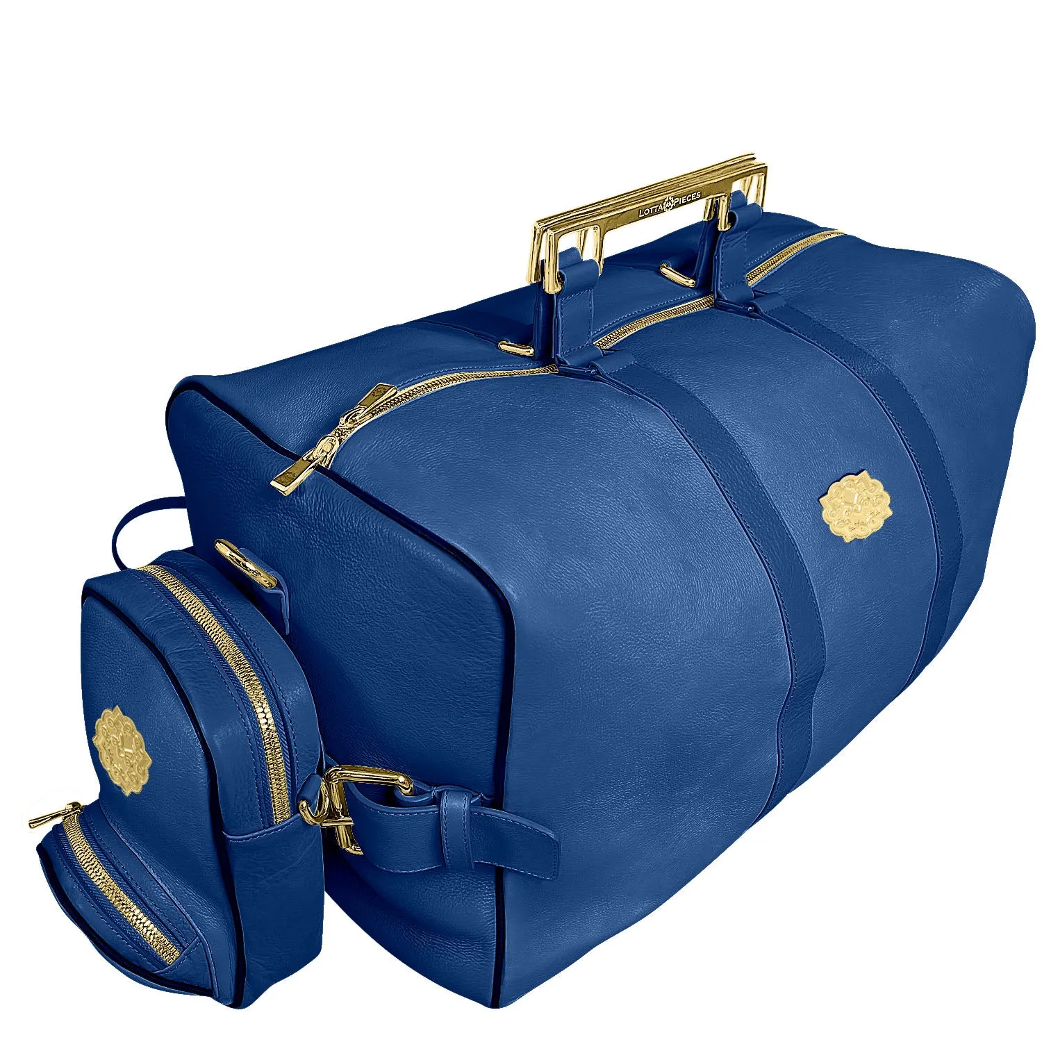 Lotta Pieces | Leather Duffle Travel Bag With Metal Handles & Detachable Crossbody Bag