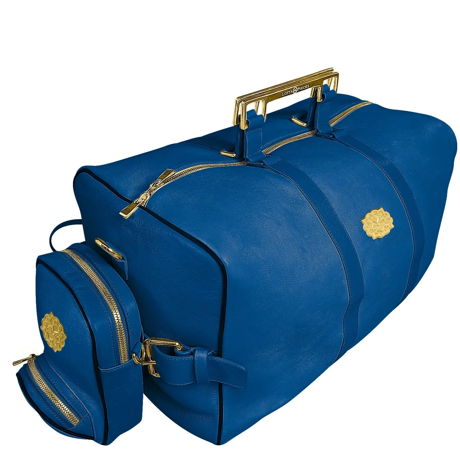 Lotta Pieces | Leather Duffle Travel Bag With Metal Handles & Detachable Crossbody Bag