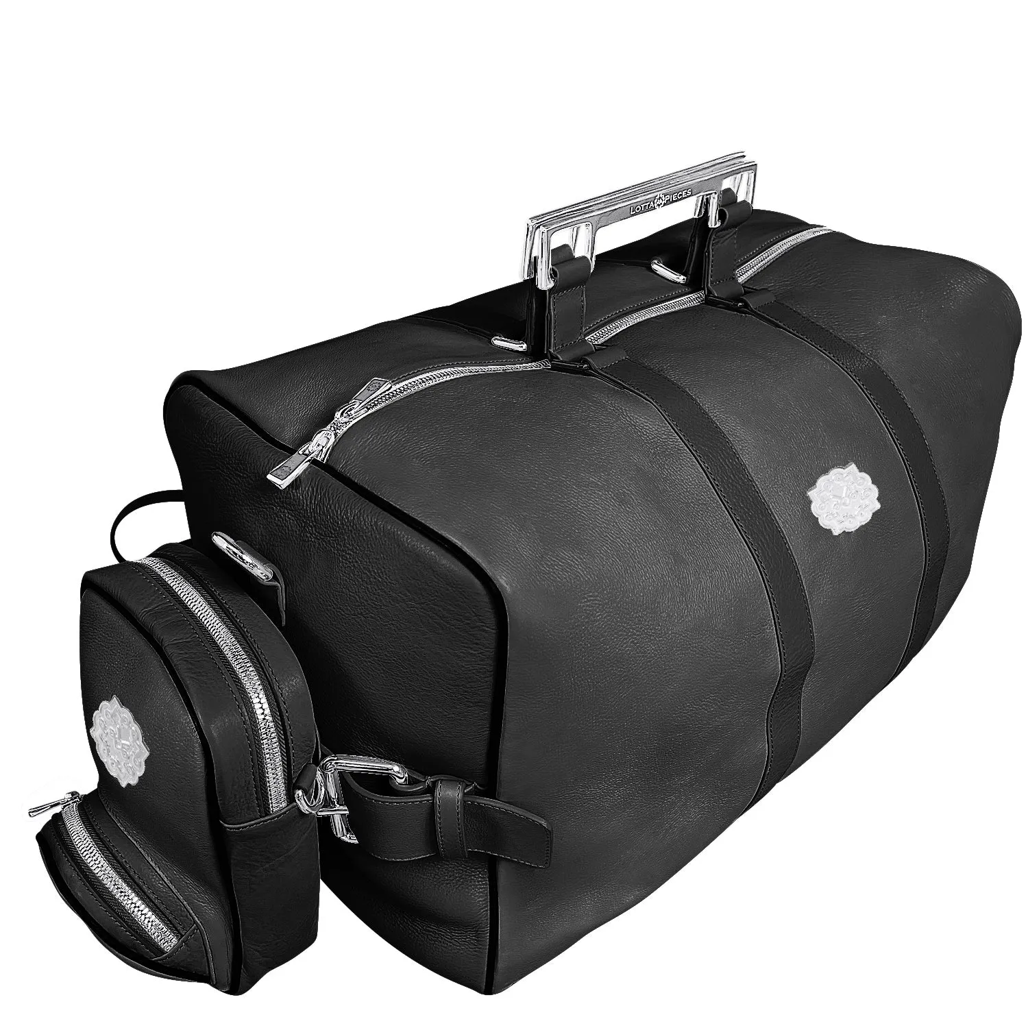 Lotta Pieces | Leather Duffle Travel Bag With Metal Handles & Detachable Crossbody Bag