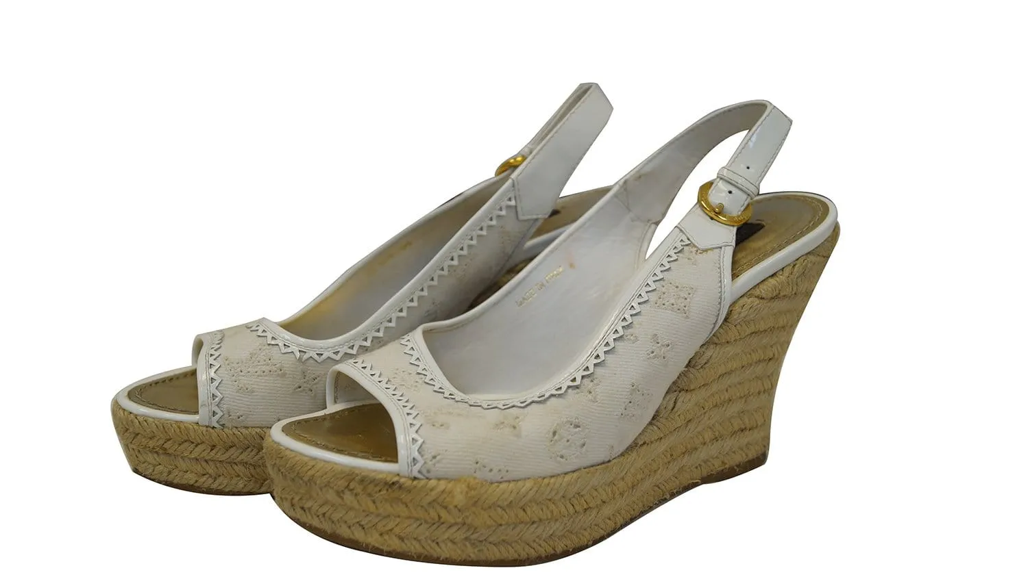 LOUIS VUITTON Monogram Denim Espadrille Wedges Size 36 - Sale