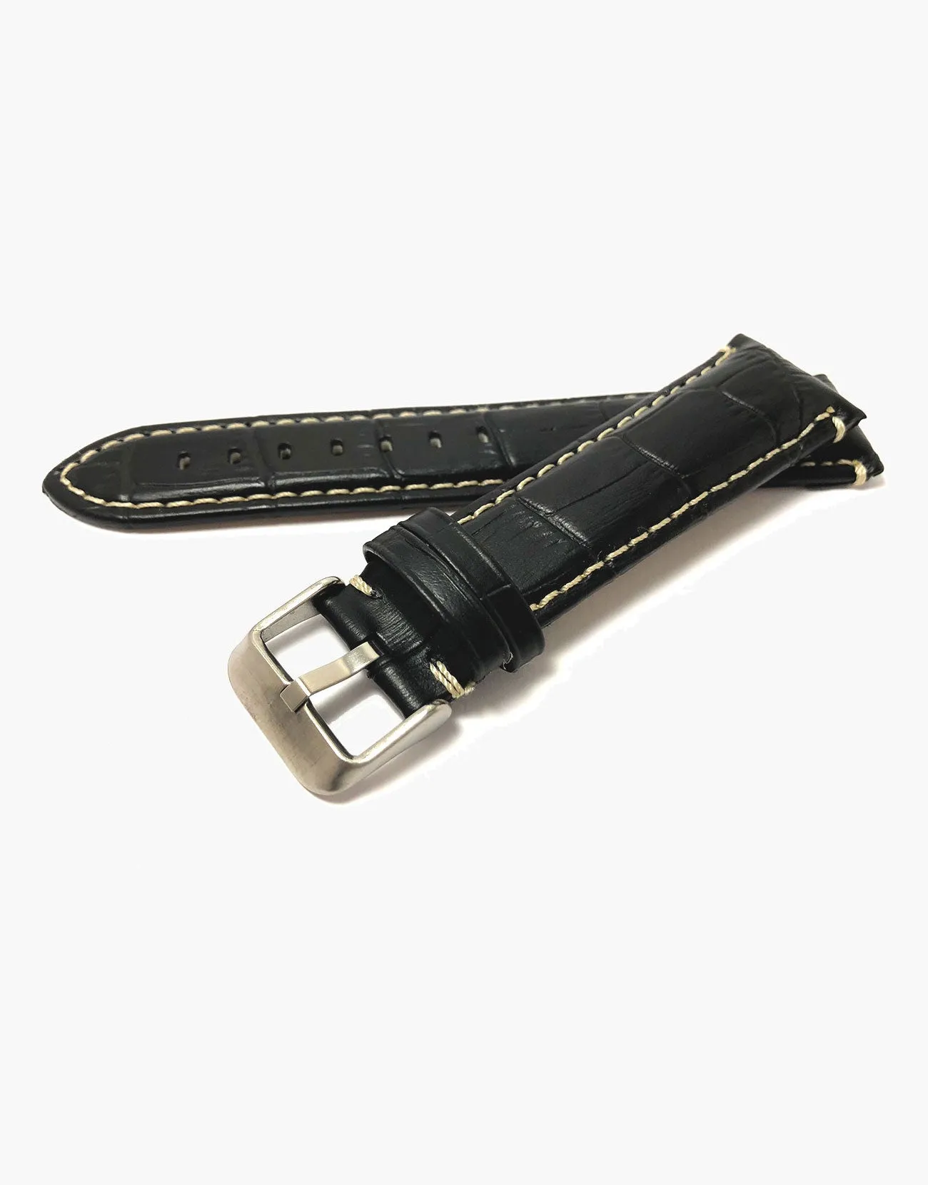 LUX Black Matte Leather Alligator Grain padded Watch Bands