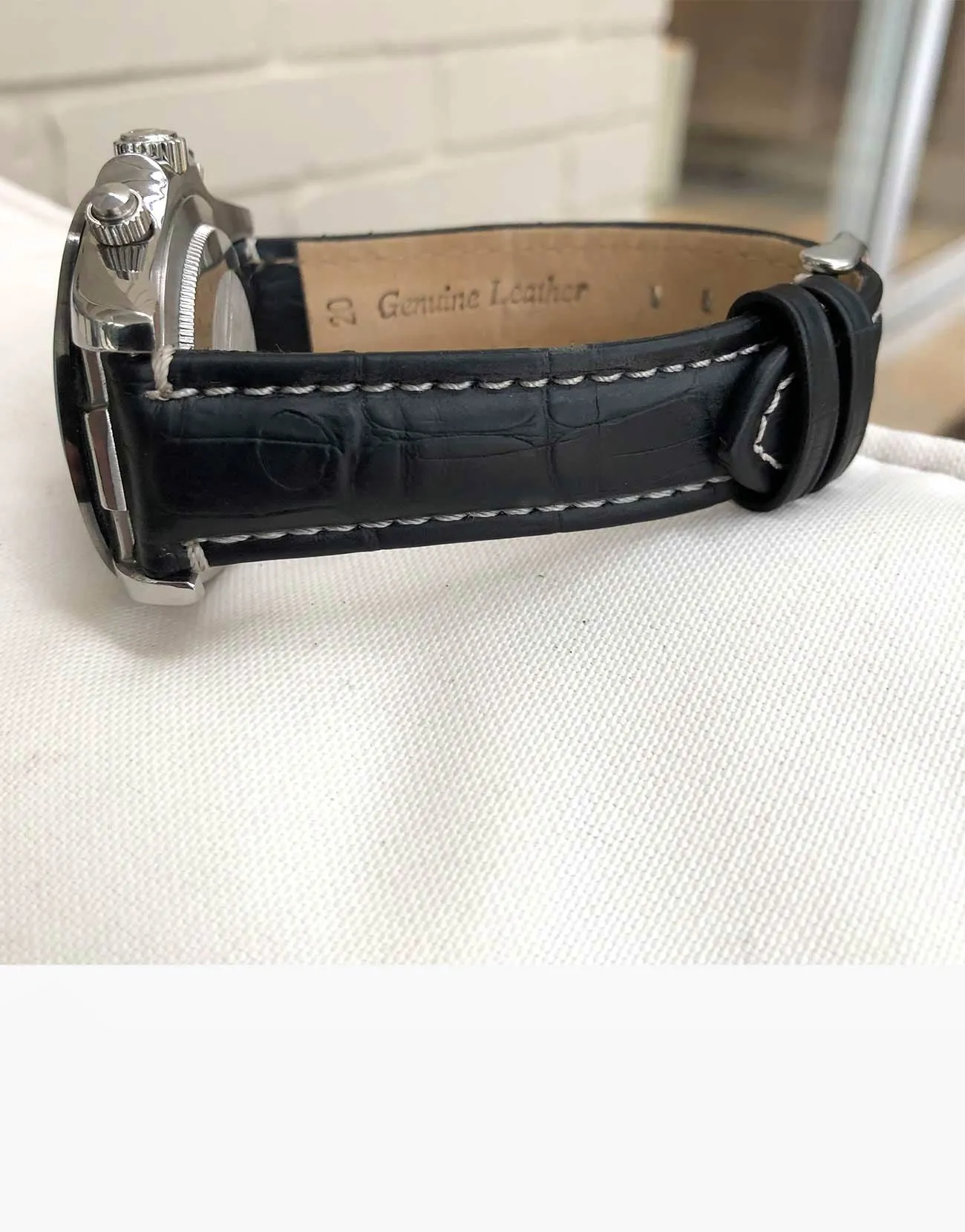 LUX Black Matte Leather Alligator Grain padded Watch Bands