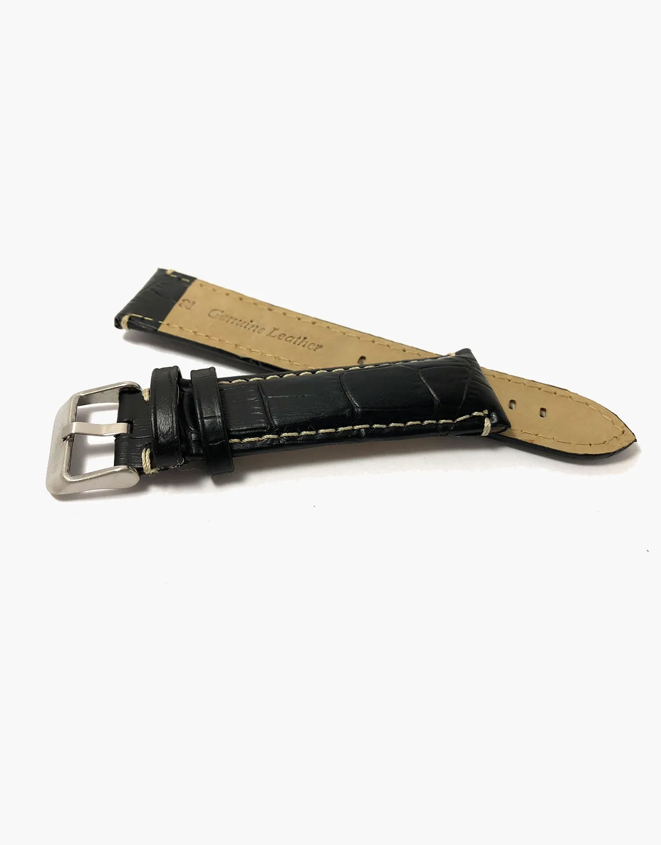 LUX Black Matte Leather Alligator Grain padded Watch Bands