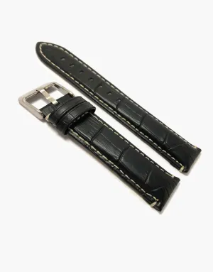 LUX Black Matte Leather Alligator Grain padded Watch Bands